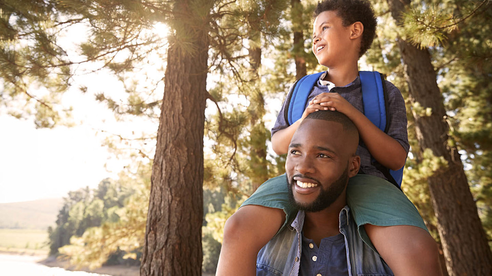 Man with child on shoulders