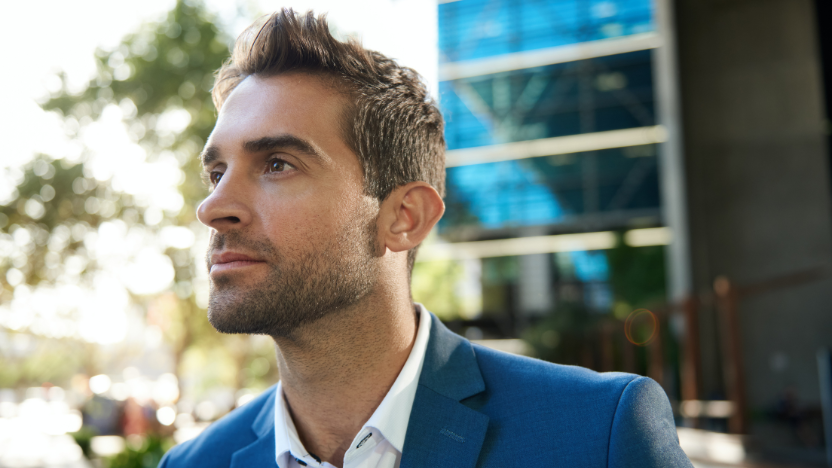 Man Leaving Office Looking Ahead