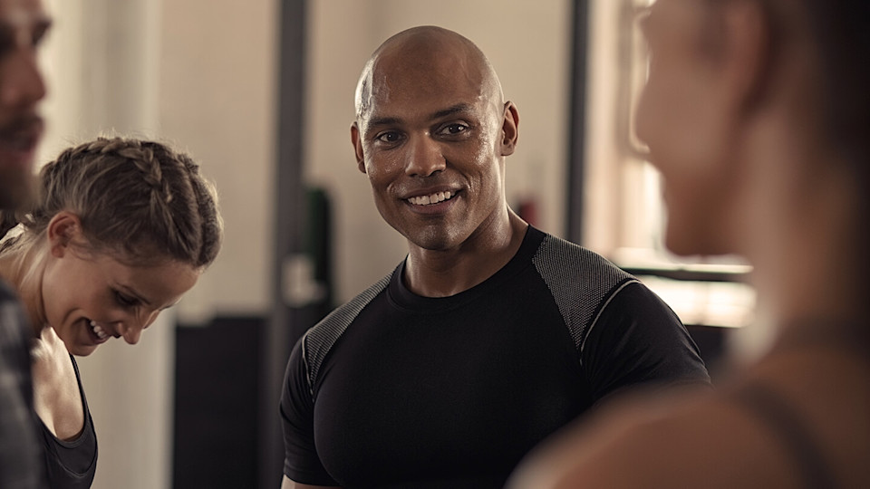 Friends having a chat after a gym session