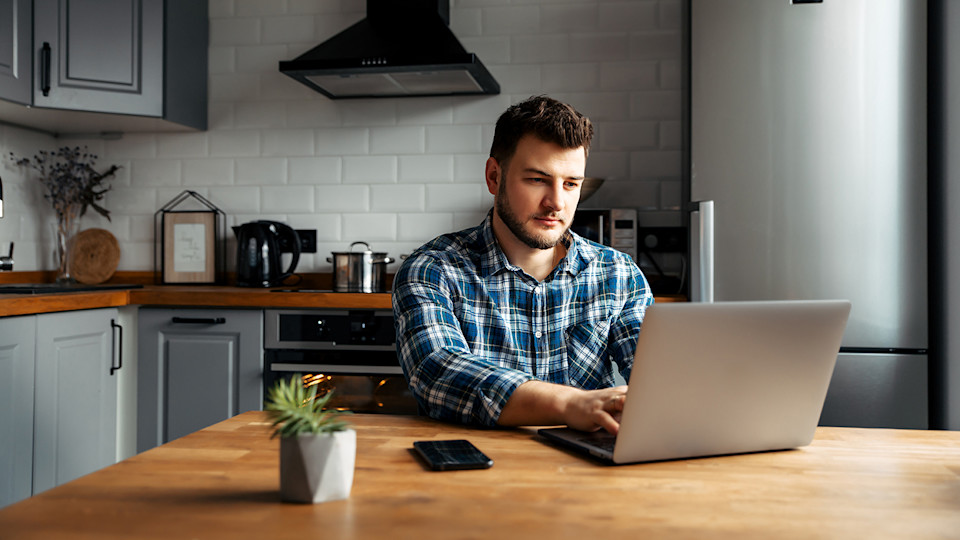 man working from home